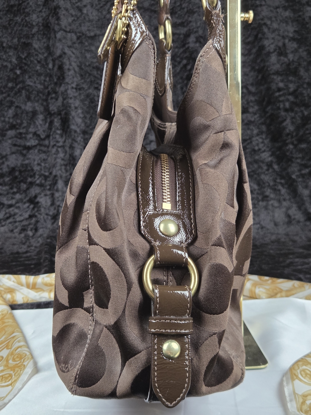 Coach Madison Op Art Maggie Shoulder Bag Brown Signature Sateen Style 14305 - Picture 5 of 16